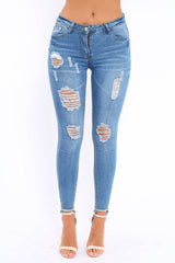 Light Blue Distressed Jeans - Macy-Jeans