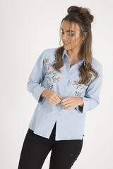 Light Blue Floral Embroidered Shirt - Kara-Shirts
