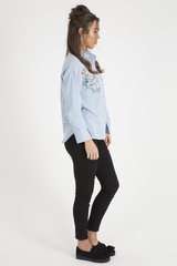 Light Blue Floral Embroidered Shirt - Kara-Shirts