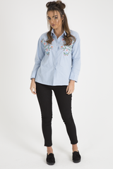 Light Blue Floral Embroidered Shirt - Kara-Shirts