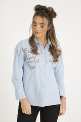 Light Blue Floral Embroidered Shirt - Kara-Shirts