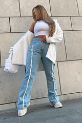 Light Blue Frayed Seam Flare Jeans - Ava