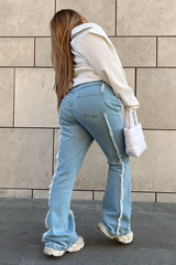 Light Blue Frayed Seam Flare Jeans - Ava