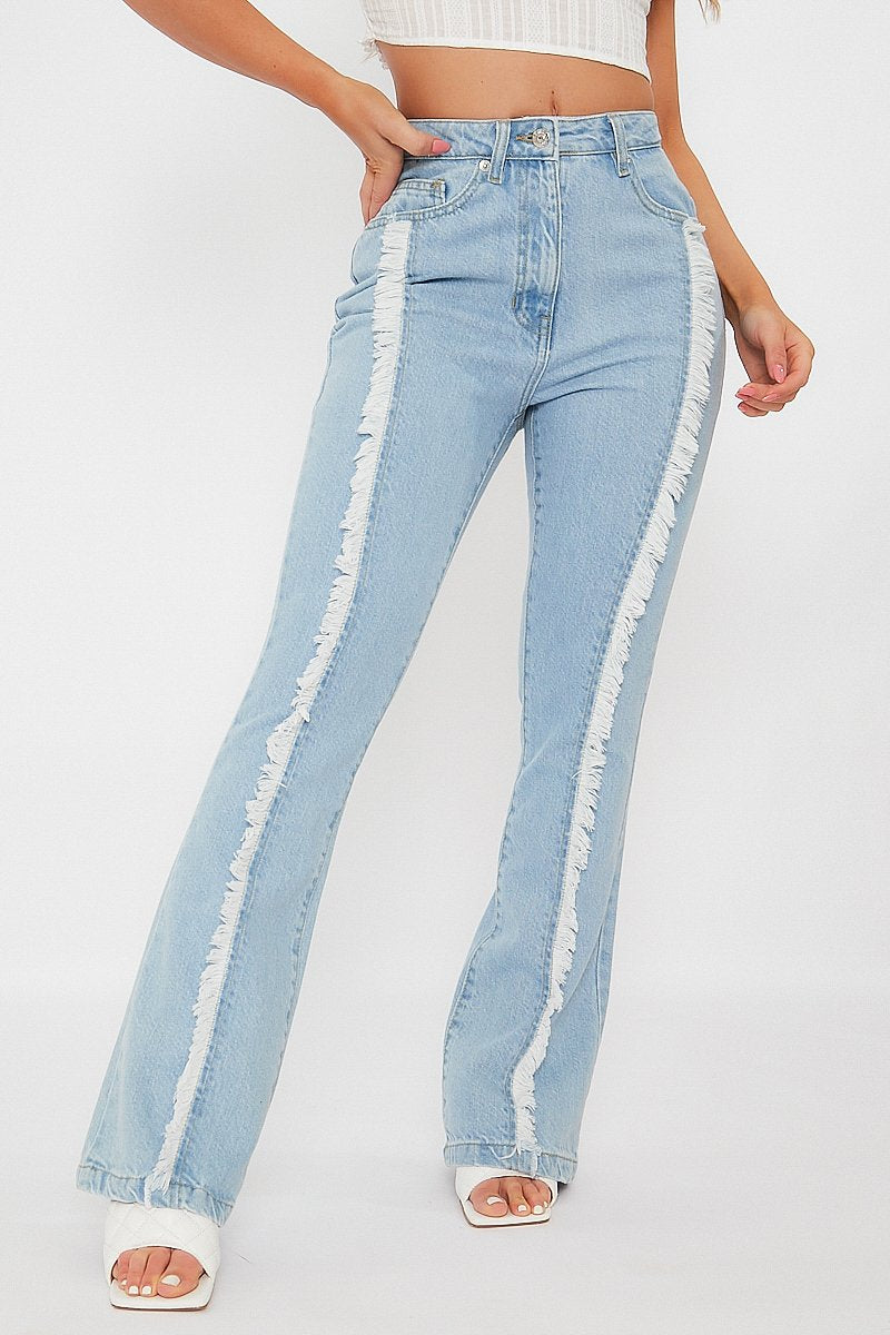Light Blue Frayed Seam Flare Jeans - Ava-Jeans