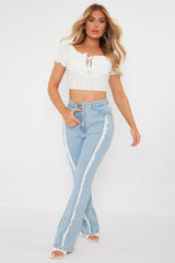 Light Blue Frayed Seam Flare Jeans - Ava-Jeans
