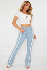 Light Blue Frayed Seam Flare Jeans - Ava-Jeans