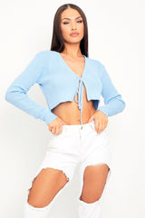 Light Blue Front Tie Knit Cardigan Top - Paloma-Cardigans