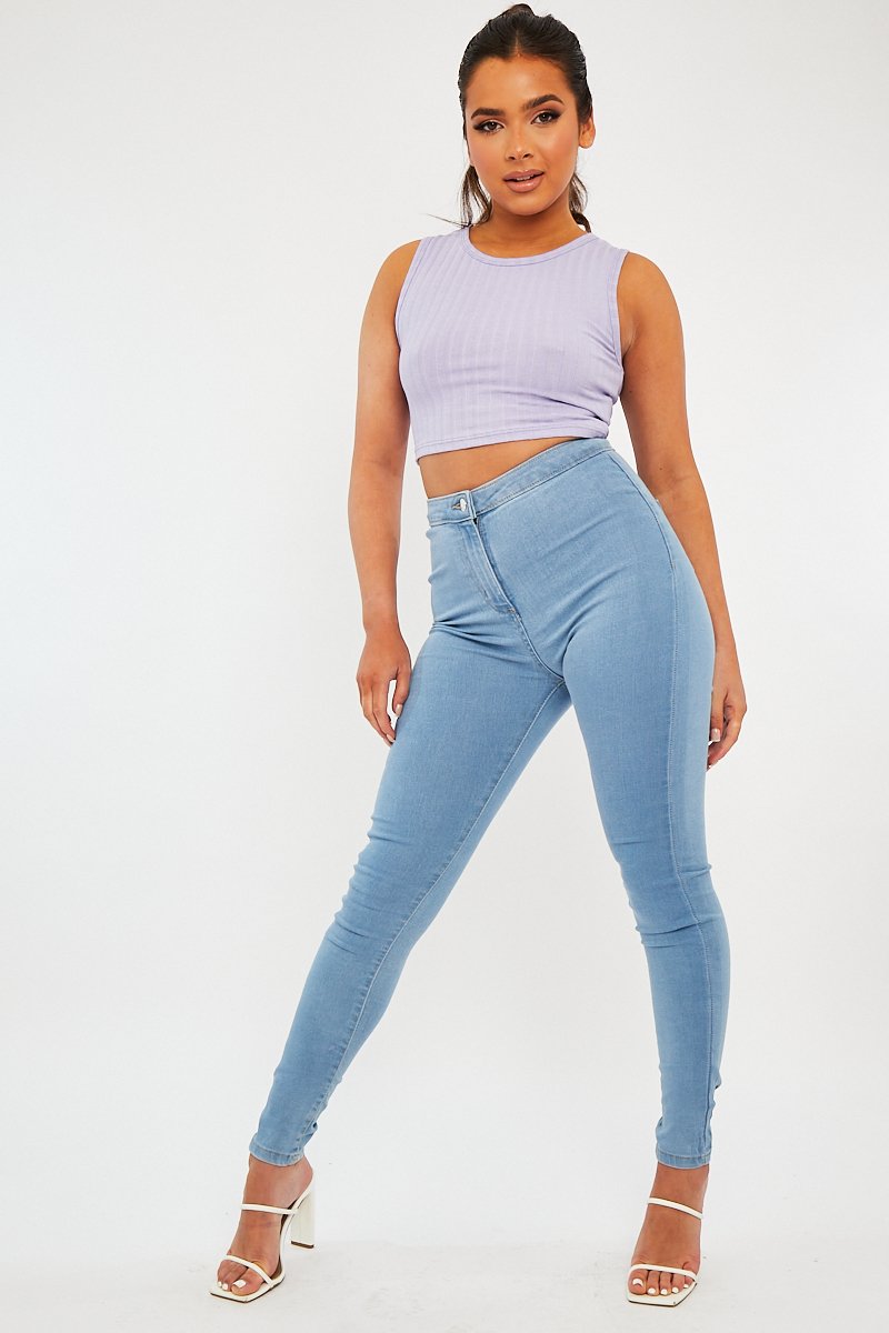 Light Blue High Waist Stretch Jeggings - Annaliza-Jeans