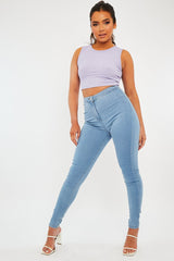 Light Blue High Waist Stretch Jeggings - Annaliza-Jeans