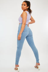 Light Blue High Waist Stretch Jeggings - Annaliza-Jeans
