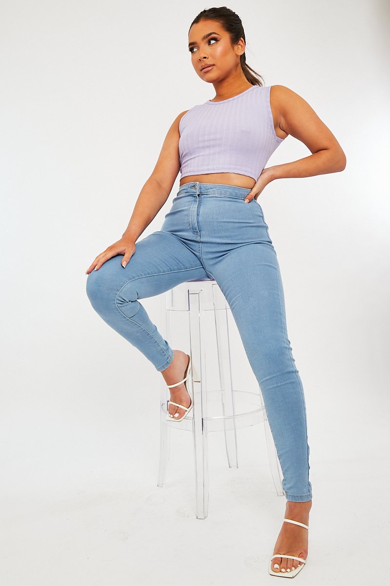 Light Blue High Waist Stretch Jeggings - Annaliza-Jeans