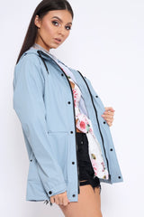 Light Blue Hooded Rain Jacket - Fox-Jackets