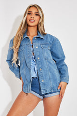 Light Blue Longline Trucker Denim Jacket - Leilana-Denim Jackets
