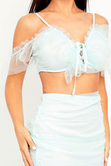 Light Blue Mesh Frill Crop Top + Skirt Co-ord - Pansy-Co-ords