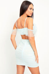 Light Blue Mesh Frill Crop Top + Skirt Co-ord - Pansy-Co-ords