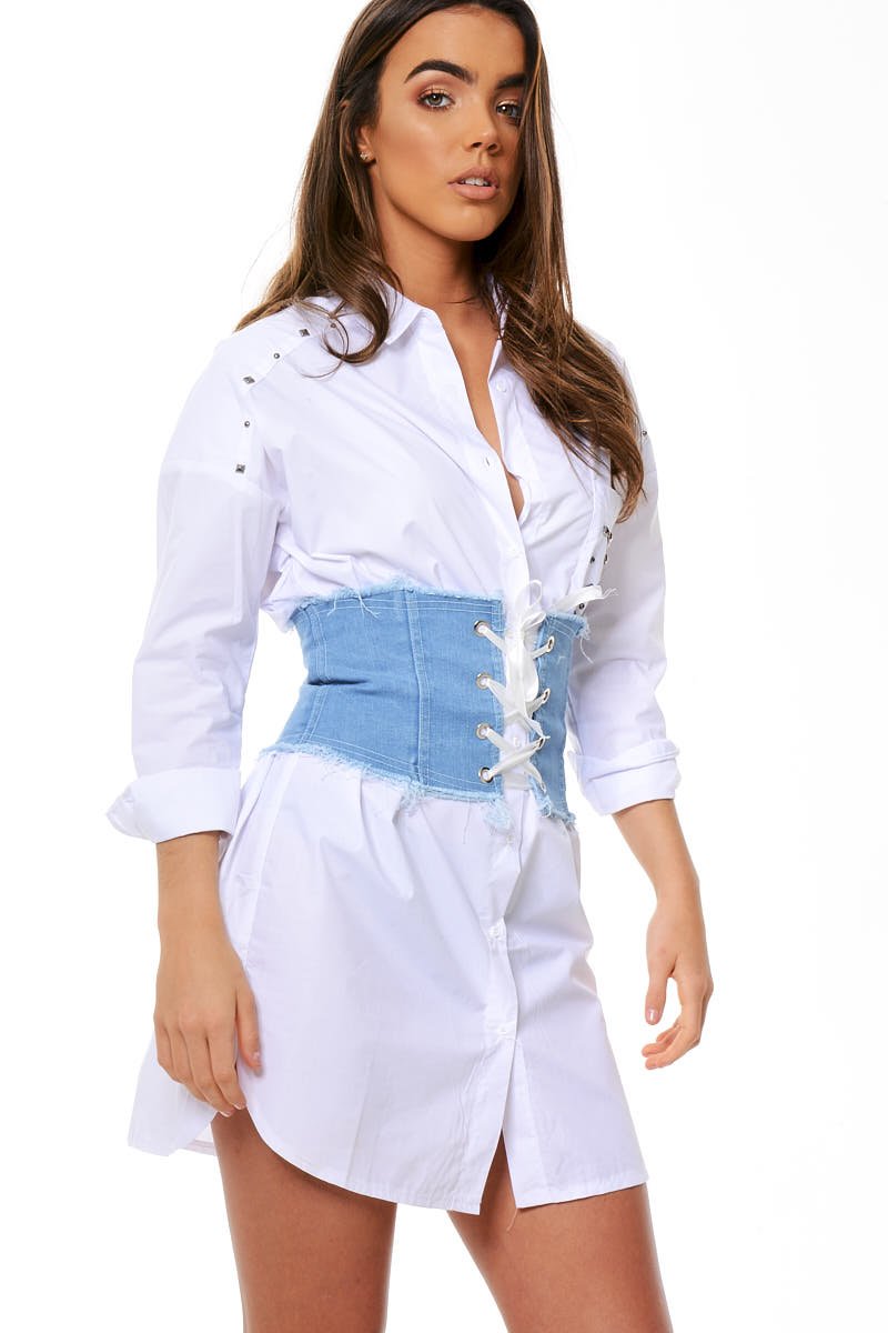 Light Blue Ribbon Lace Up Corset Belt - Tina-Belts