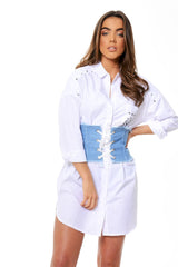 Light Blue Ribbon Lace Up Corset Belt - Tina-Belts