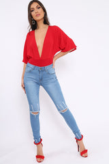 Light Blue Ripped Knees Distressed Skinny Jeans - Elora-Jeans