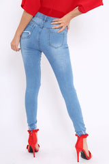 Light Blue Ripped Knees Distressed Skinny Jeans - Elora-Jeans