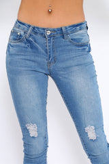 Light Blue Ripped Knees Skinny Jeans - Elsie-Jeans