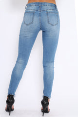 Light Blue Ripped Knees Skinny Jeans - Elsie-Jeans