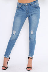 Light Blue Ripped Knees Skinny Jeans - Elsie-Jeans