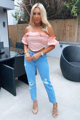 Light Blue Ripped Slim Fit Mom Jeans - Lola-Jeans