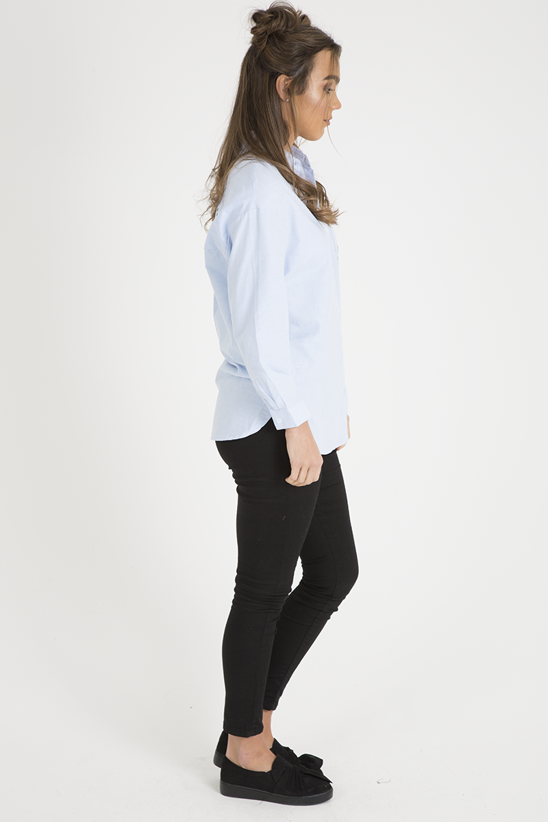 Light Blue Slogan Writing Oversized Shirt - Layla-Shirts