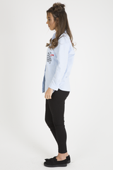 Light Blue Slogan Writing Oversized Shirt - Layla-Shirts