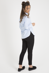 Light Blue Slogan Writing Oversized Shirt - Layla-Shirts