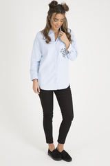 Light Blue Slogan Writing Oversized Shirt - Layla-Shirts