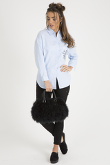 Light Blue Slogan Writing Oversized Shirt - Layla-Shirts