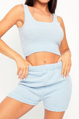 Light Blue Soft Crop Top + Shorts Loungewear Co-ord - Vadie-Loungewear