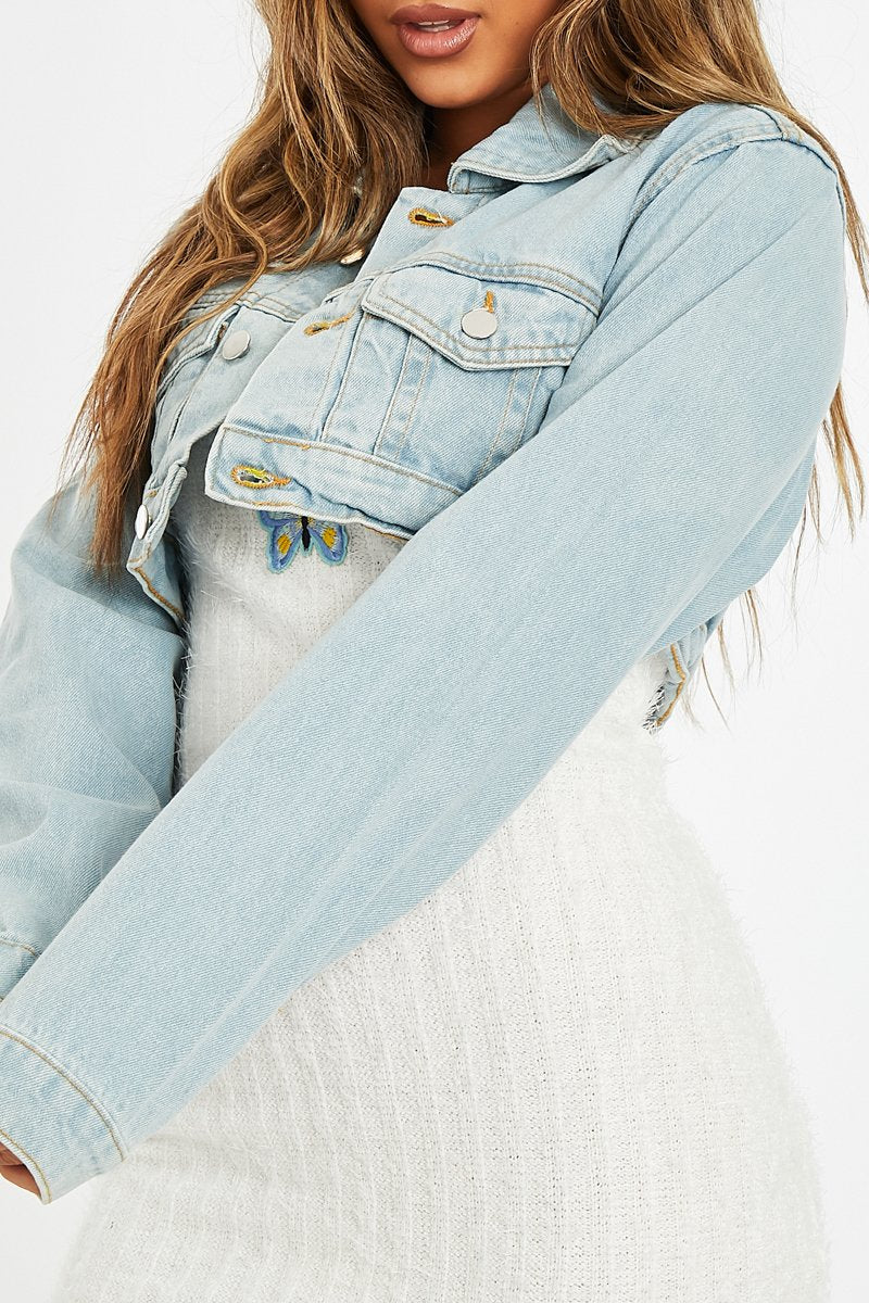 Light Blue Washed Extreme Cropped Denim Jacket - Viana-Denim Jackets