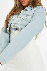 Light Blue Washed Extreme Cropped Denim Jacket - Viana-Denim Jackets