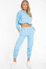 Light Blue Woven Drawstring Hoodie Jogger Co-Ord - Elvira-Tracksuits