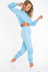 Light Blue Woven Drawstring Hoodie Jogger Co-Ord - Elvira-Tracksuits