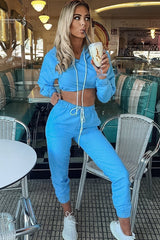 Light Blue Woven Drawstring Hoodie Jogger Co-Ord - Elvira-Tracksuits