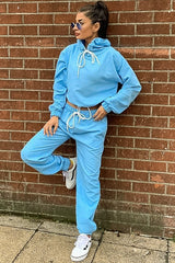 Light Blue Woven Drawstring Hoodie Jogger Co-Ord - Elvira-Tracksuits