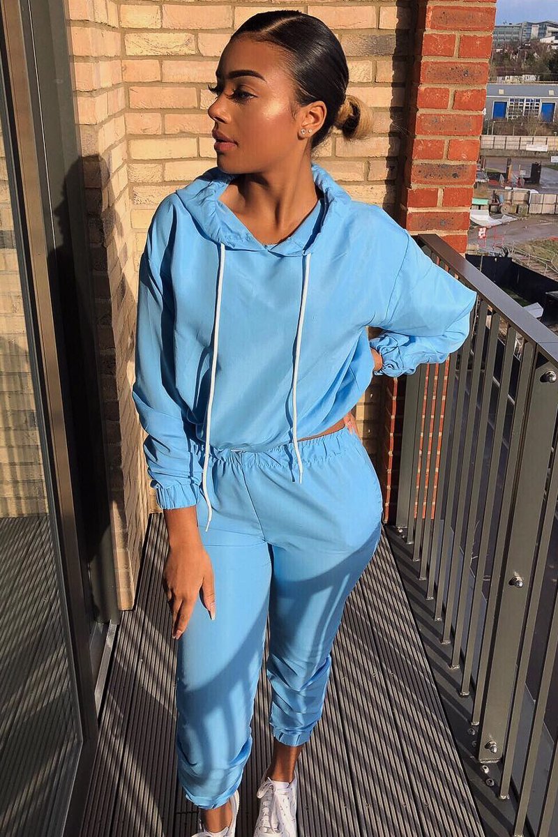 Light Blue Woven Drawstring Hoodie Jogger Co-Ord - Elvira-Tracksuits
