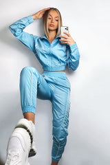 Light Blue Zip Front Hoodie Cuff Jogger Co-Ord - Kason-Tracksuits