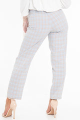 Light Blue and Brown Check Tapered Trousers - Caddy-Trousers
