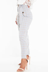 Light Blue and Brown Check Tapered Trousers - Caddy-Trousers