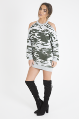 Light Camo Cold Shoulder Jumper Dress - Acacia-Jumper
