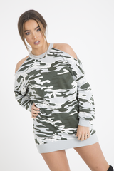 Light Camo Cold Shoulder Jumper Dress - Acacia-Jumper