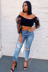 Light Denim Back Distressed Mom Jeans - Mio-Jeans