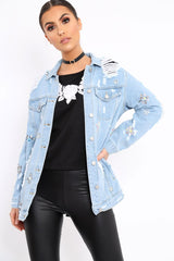 Light Denim Distressed Jacket - Florrie-Denim Jackets