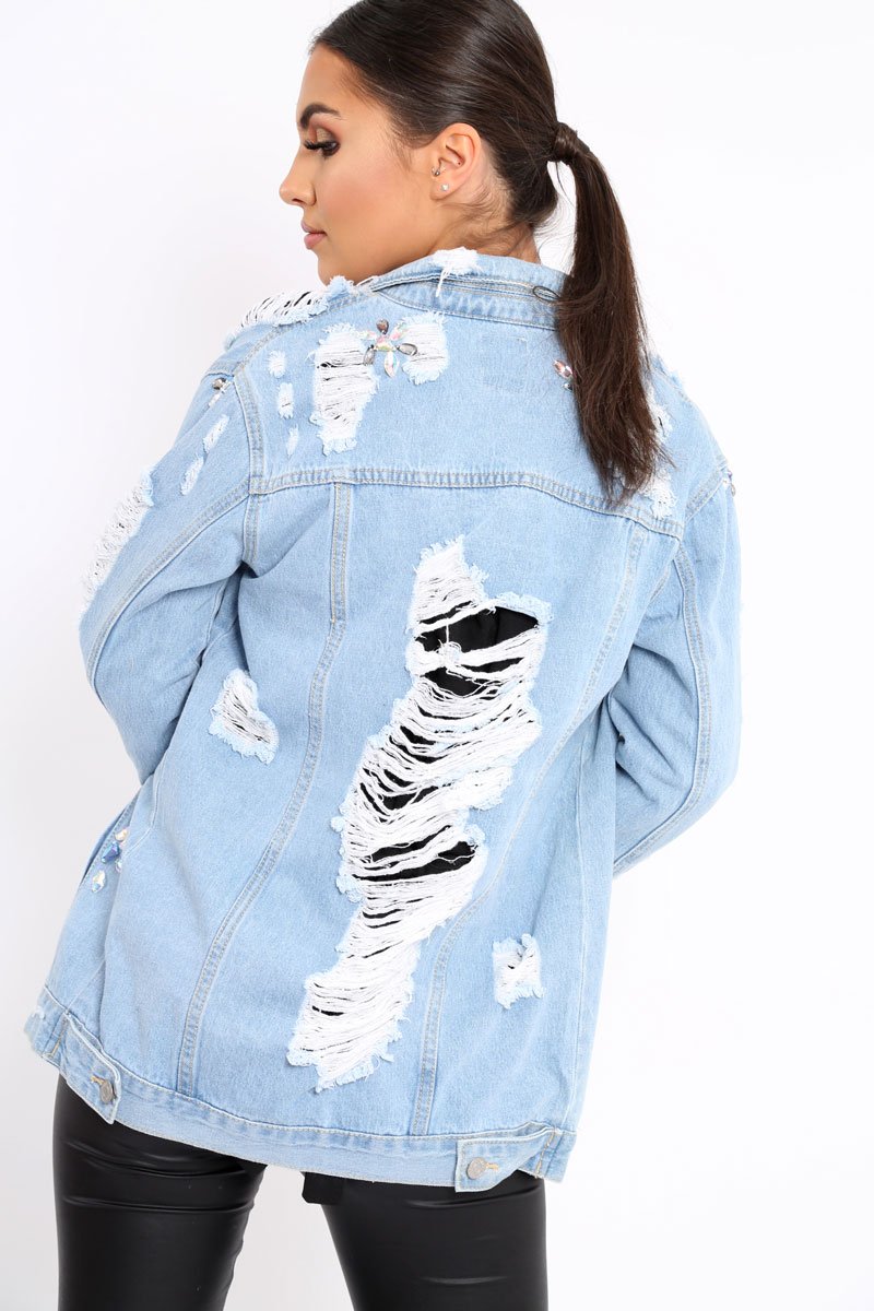 Light Denim Distressed Jacket - Florrie-Denim Jackets