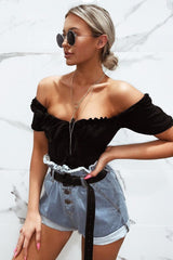 Light Denim High Waist Frilled Hem Paperbag Shorts - Raivyn-Shorts