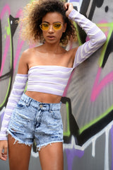 Light Denim High Waisted Distressed Shorts - Latifa-Shorts